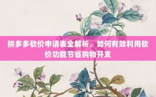 拼多多砍价申请表全解析，如何有效利用砍价功能节省购物开支