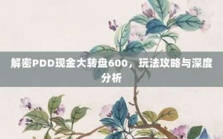 解密PDD现金大转盘600，玩法攻略与深度分析
