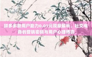 拼多多新用户助力0.01元现象解析，社交电商的营销密码与用户心理博弈