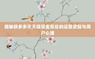 揭秘拼多多天天领现金背后的运营逻辑与用户心理