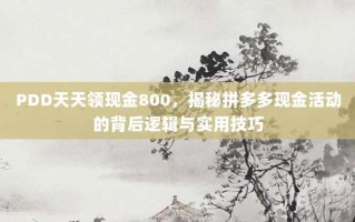 PDD天天领现金800，揭秘拼多多现金活动的背后逻辑与实用技巧