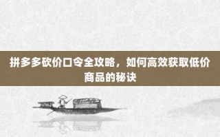拼多多砍价口令全攻略，如何高效获取低价商品的秘诀