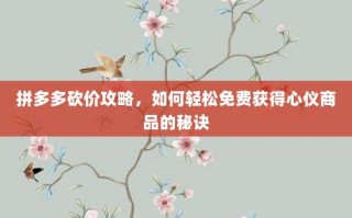 拼多多砍价攻略，如何轻松免费获得心仪商品的秘诀