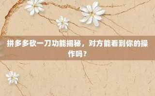 拼多多砍一刀功能揭秘，对方能看到你的操作吗？