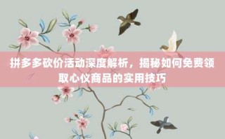 拼多多砍价活动深度解析，揭秘如何免费领取心仪商品的实用技巧