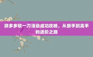 拼多多砍一刀活动成功攻略，从新手到高手的进阶之路