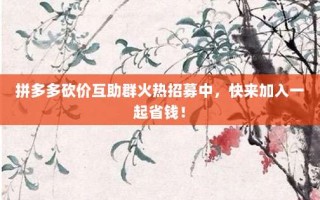 拼多多砍价互助群火热招募中，快来加入一起省钱！