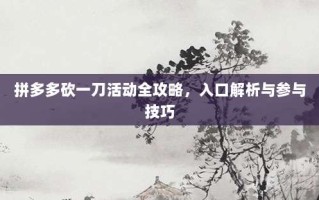 拼多多砍一刀活动全攻略，入口解析与参与技巧