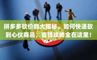 拼多多砍价群大揭秘，如何快速砍到心仪商品，省钱攻略全在这里！