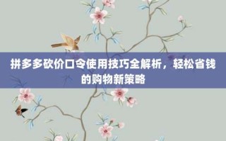拼多多砍价口令使用技巧全解析，轻松省钱的购物新策略