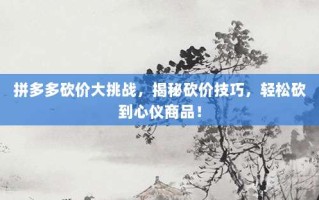 拼多多砍价大挑战，揭秘砍价技巧，轻松砍到心仪商品！