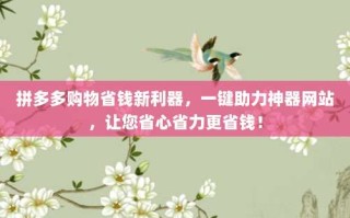 拼多多购物省钱新利器，一键助力神器网站，让您省心省力更省钱！