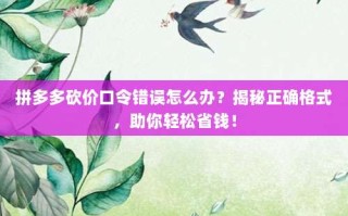 拼多多砍价口令错误怎么办？揭秘正确格式，助你轻松省钱！