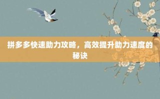 拼多多快速助力攻略，高效提升助力速度的秘诀