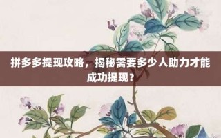 拼多多提现攻略，揭秘需要多少人助力才能成功提现？