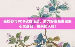 轻松参与PDD砍价活动，助力好友免费领取心仪商品，快来加入吧！