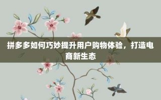拼多多如何巧妙提升用户购物体验，打造电商新生态