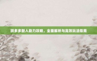 拼多多新人助力攻略，全面解析与高效玩法指南