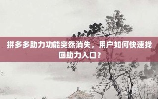 拼多多助力功能突然消失，用户如何快速找回助力入口？