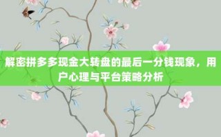解密拼多多现金大转盘的最后一分钱现象，用户心理与平台策略分析