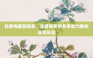 社群电商新趋势，深度解析拼多多助力群的高效玩法
