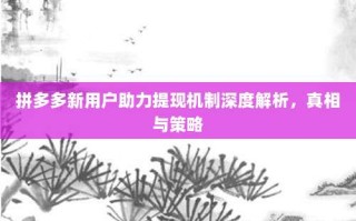 拼多多新用户助力提现机制深度解析，真相与策略