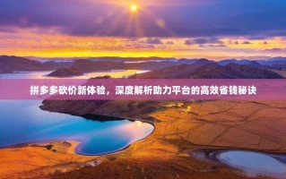 拼多多砍价新体验，深度解析助力平台的高效省钱秘诀