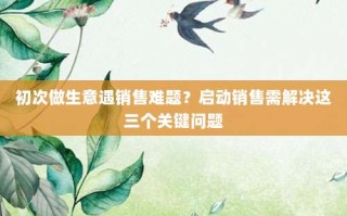 初次做生意遇销售难题？启动销售需解决这三个关键问题