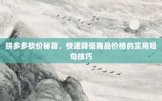 拼多多砍价秘籍，快速降低商品价格的实用短句技巧