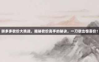 拼多多砍价大挑战，揭秘砍价高手的秘诀，一刀砍出惊喜价！