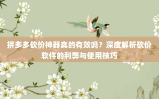 拼多多砍价神器真的有效吗？深度解析砍价软件的利弊与使用技巧