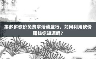 拼多多砍价免费拿活动盛行，如何利用砍价赚钱你知道吗？