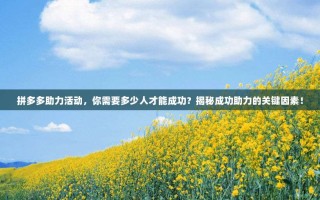 拼多多助力活动，你需要多少人才能成功？揭秘成功助力的关键因素！