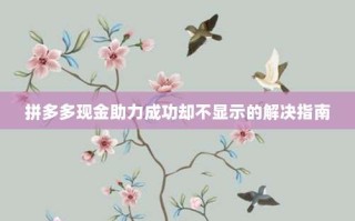 拼多多现金助力成功却不显示的解决指南
