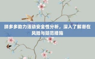 拼多多助力活动安全性分析，深入了解潜在风险与防范措施