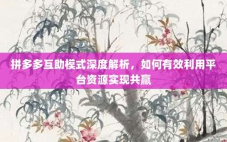拼多多互助模式深度解析，如何有效利用平台资源实现共赢