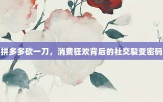 拼多多砍一刀，消费狂欢背后的社交裂变密码