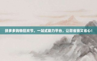 拼多多购物狂欢节，一站式助力平台，让您省钱又省心！