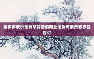 拼多多砍价免费拿背后的商业逻辑与消费者权益探讨