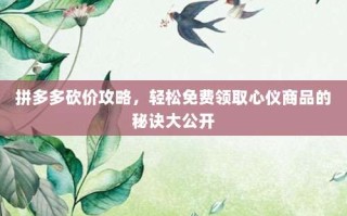 拼多多砍价攻略，轻松免费领取心仪商品的秘诀大公开