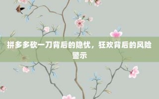 拼多多砍一刀背后的隐忧，狂欢背后的风险警示