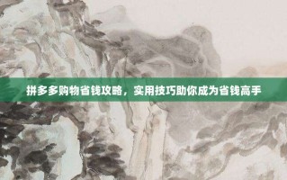 拼多多购物省钱攻略，实用技巧助你成为省钱高手