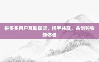 拼多多用户互助联盟，携手共赢，共创购物新体验