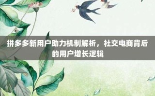 拼多多新用户助力机制解析，社交电商背后的用户增长逻辑