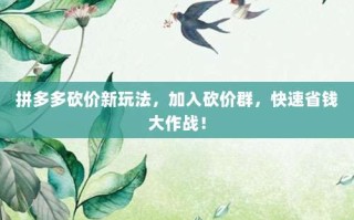 拼多多砍价新玩法，加入砍价群，快速省钱大作战！