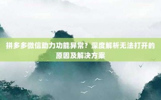 拼多多微信助力功能异常？深度解析无法打开的原因及解决方案