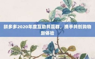 拼多多2020年度互助共赢群，携手共创购物新体验