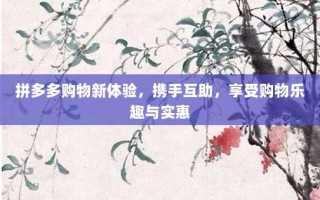拼多多购物新体验，携手互助，享受购物乐趣与实惠