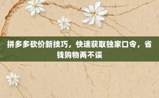 拼多多砍价新技巧，快速获取独家口令，省钱购物两不误