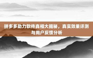 拼多多助力软件真相大揭秘，真实效果评测与用户反馈分析